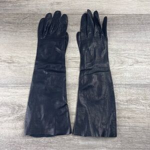 Vintage Women’s Kid Leather Gloves - Size 7 Made In France Black Below Elbow